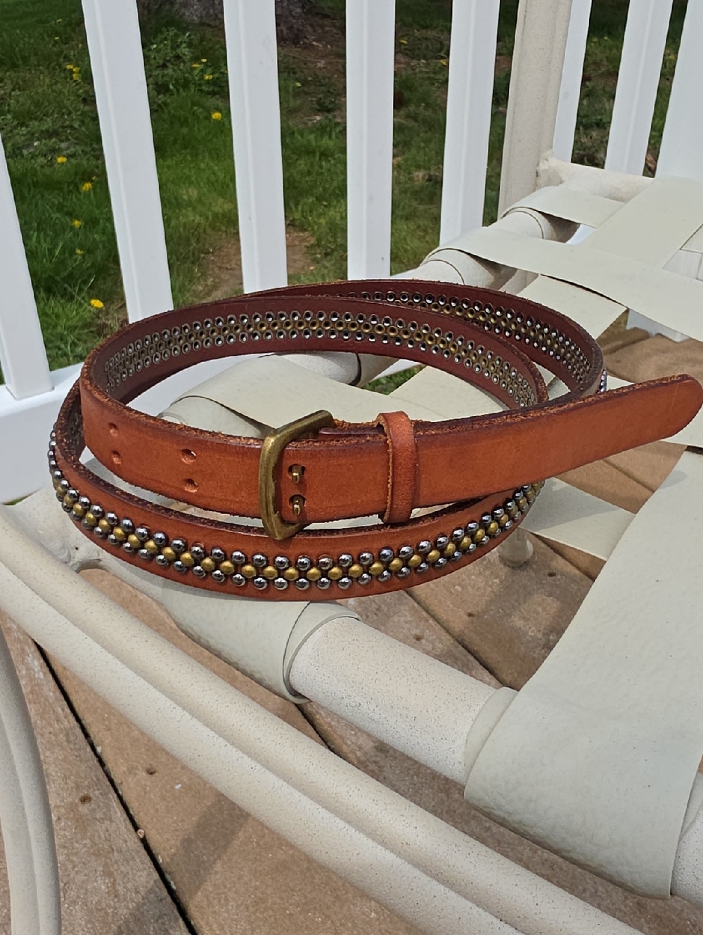 GAP Tan Leather Studded Belt with Brass-Tone Buckle